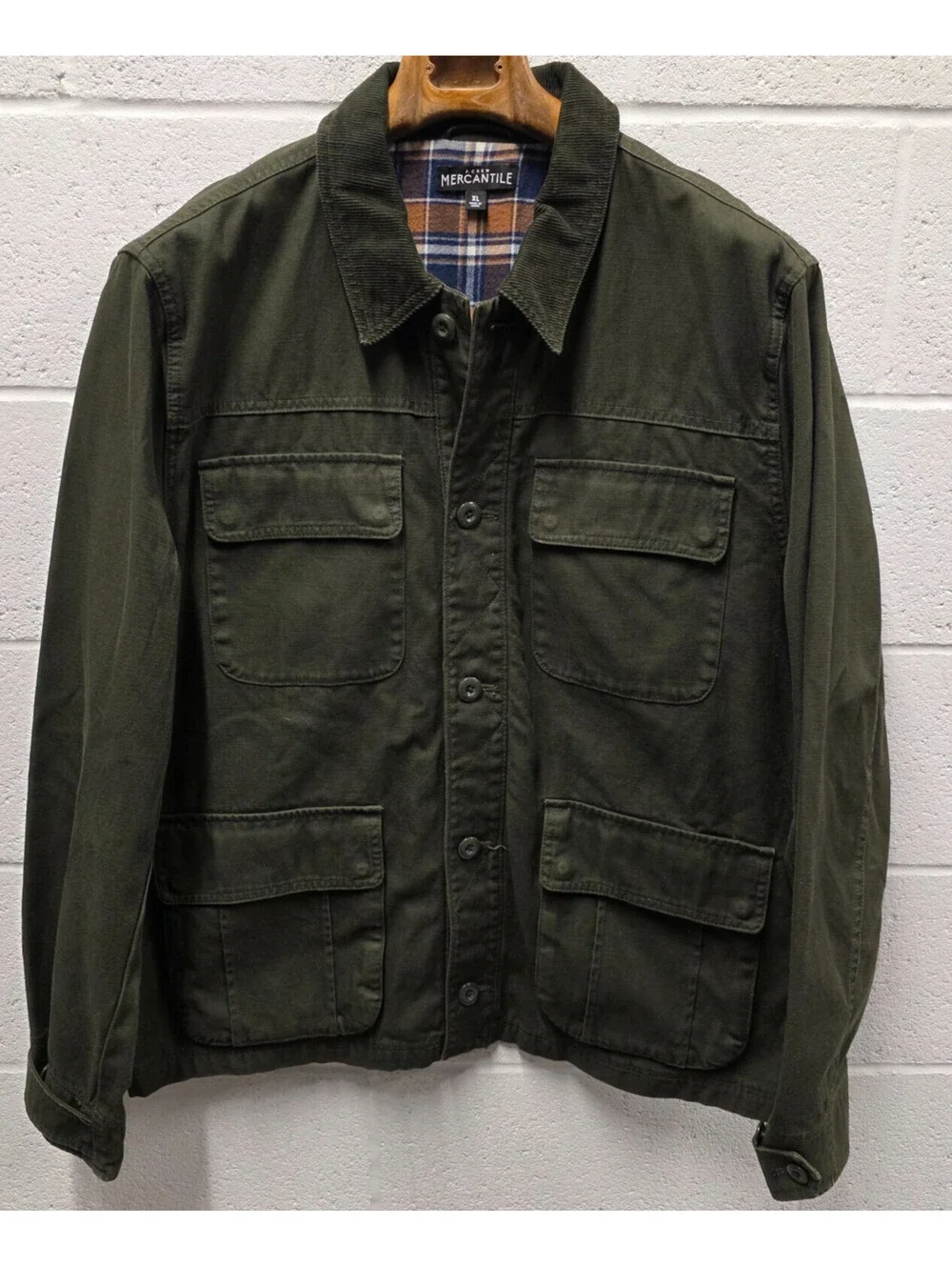 J Crew Mercantile Chore Coat Mens XL Green Flannel Lined Barn Field Jacket 25x32